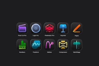 Apple Creator Studio app icons on a dark background.