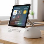 Apple Home Hub concept displaying smart home controls and Siri.