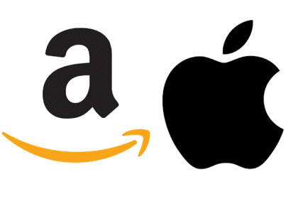 Amazon and Apple logos side by side.