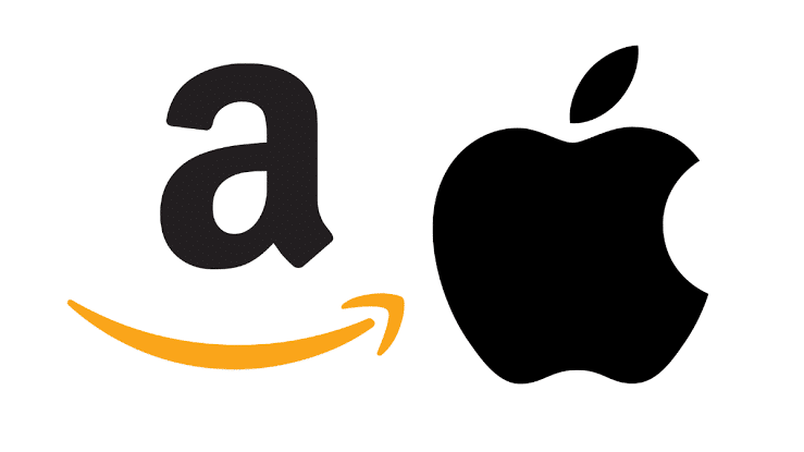 Amazon and Apple logos side by side.