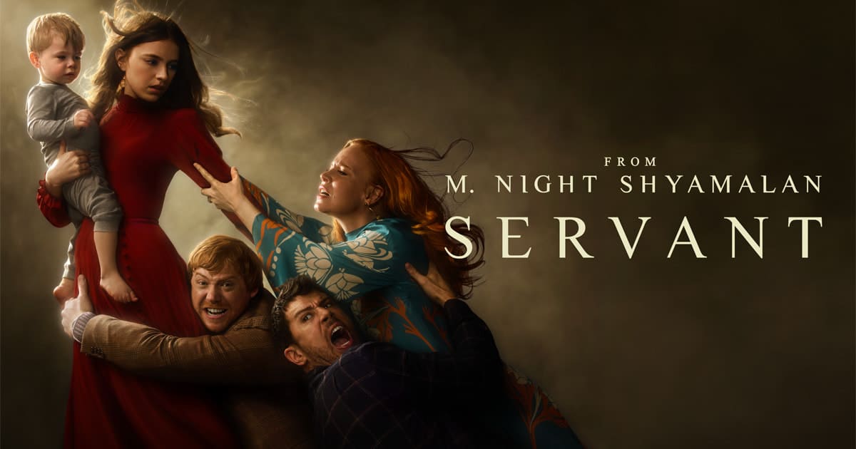 Promotional poster for Servant, featuring the main cast and a baby.