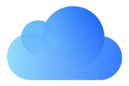 Blue iCloud logo on a white background.