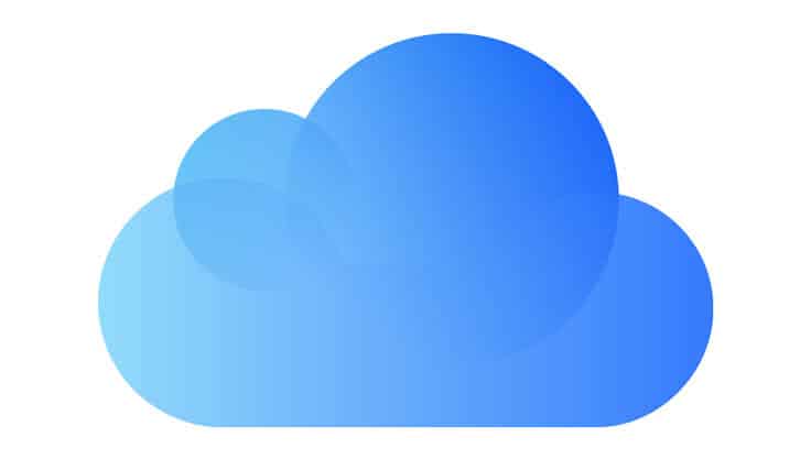 Blue iCloud logo on a white background.