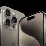 Front and rear views of a titanium iPhone Pro, highlighting its triple-camera system and display.