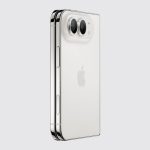 White foldable iPhone Duo shown closed, featuring dual rear cameras and a sleek design.