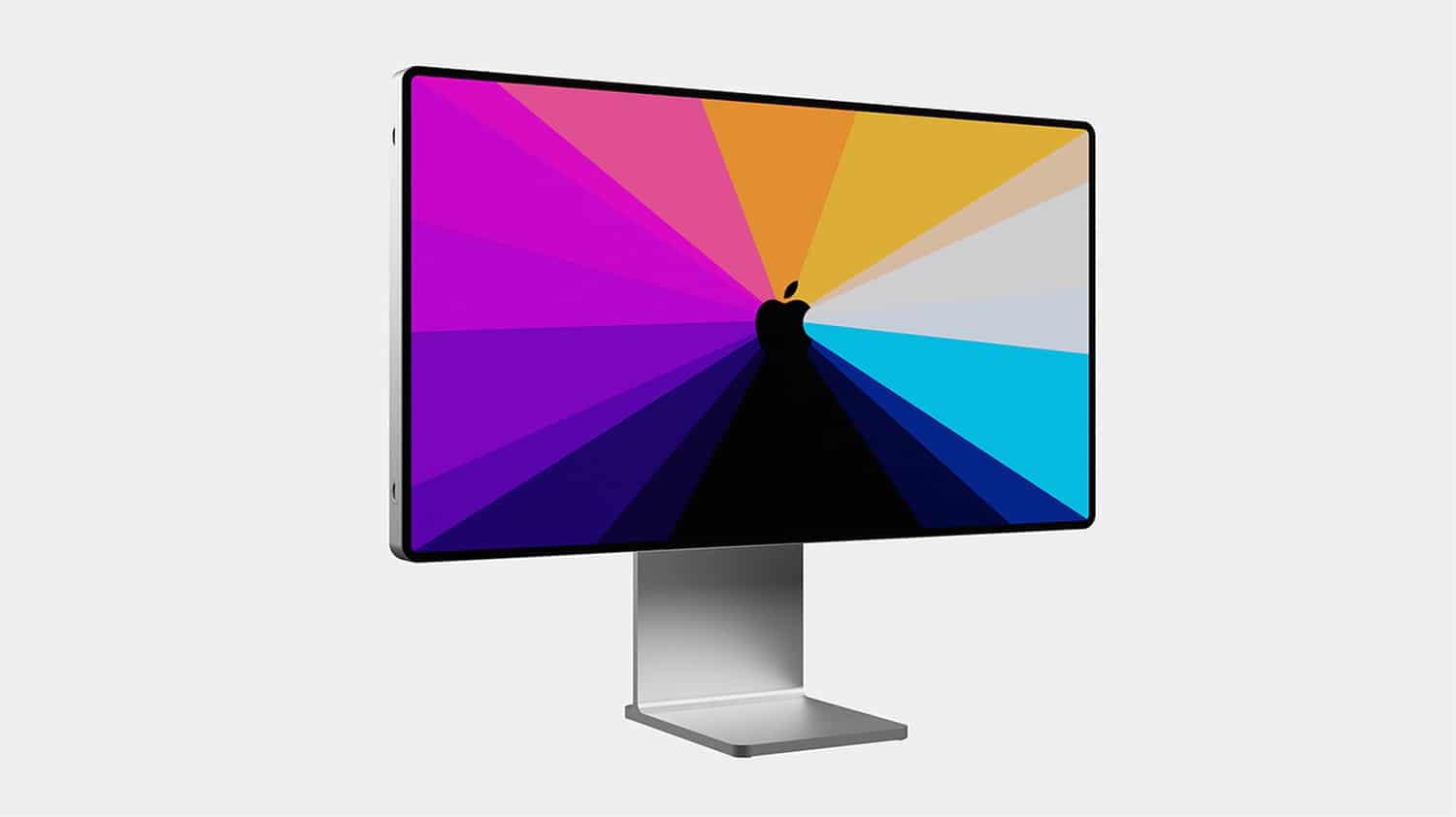 Apple iMac with a colourful display and silver stand.