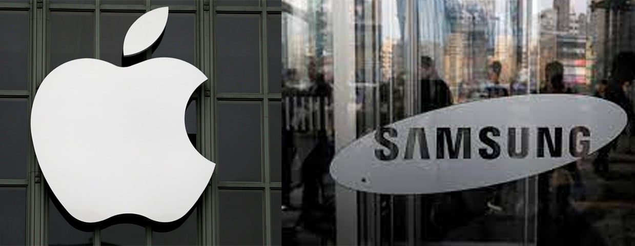 Apple and Samsung logos displayed side by side.