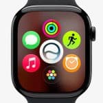 Apple Watch displaying colourful app icons on its screen.