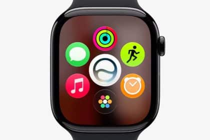 Apple Watch displaying colourful app icons on its screen.